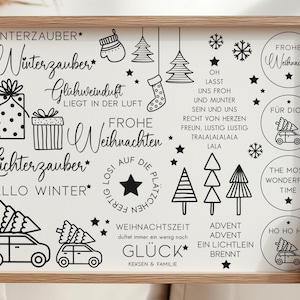 Rub On Weihnachten / 25 Sticker / schwarz / weiß / A4 Seite / Aufkleber / DIY / Zuhause / Geschenk / Deko / Spruch / Advent / Nikolaus