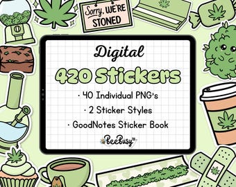 グリーン デジタル「420」ステッカー - 事前トリミング済み | GoodNotes ステッカー ブック | PNG | かわいい | キュート | パステル | iPad | Android |