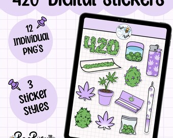 Purple Digital '420' Stickers - Precropped | GoodNotes Sticker Book | PNG | Kawaii | Cute | Pastel | iPad | Android |