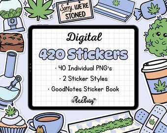 ブルーデジタル「420」ステッカー - 事前トリミング済み | GoodNotes ステッカーブック | PNG | かわいい | キュート | パステル | iPad | Android |
