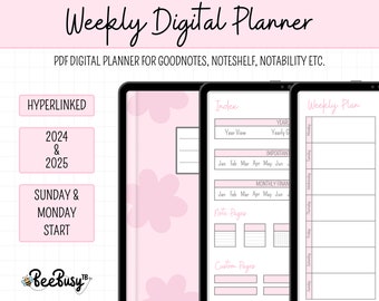 2024 & 2025 Weekly Pink Hyperlinked Digital Planner | GoodNotes Noteshelf Notability | iPad | Android | Mini Planner | Weekly Planner |