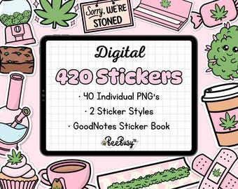 Pink Digital '420' Stickers - Precropped | GoodNotes Sticker Book | PNG | Kawaii | Cute | Pastel | iPad | Android |