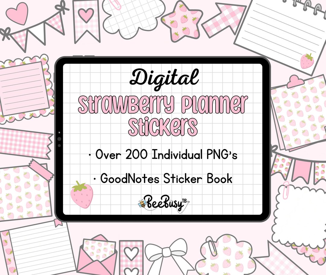 Strawberry Pink Digital Planner Stickers - PNG | Precropped | Goodnotes ...
