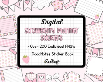Strawberry Pink Digital Planner Stickers - PNG | Precropped | GoodNotes Sticker Book | Cute | Pastel | GoodNotes | iPad | Android |