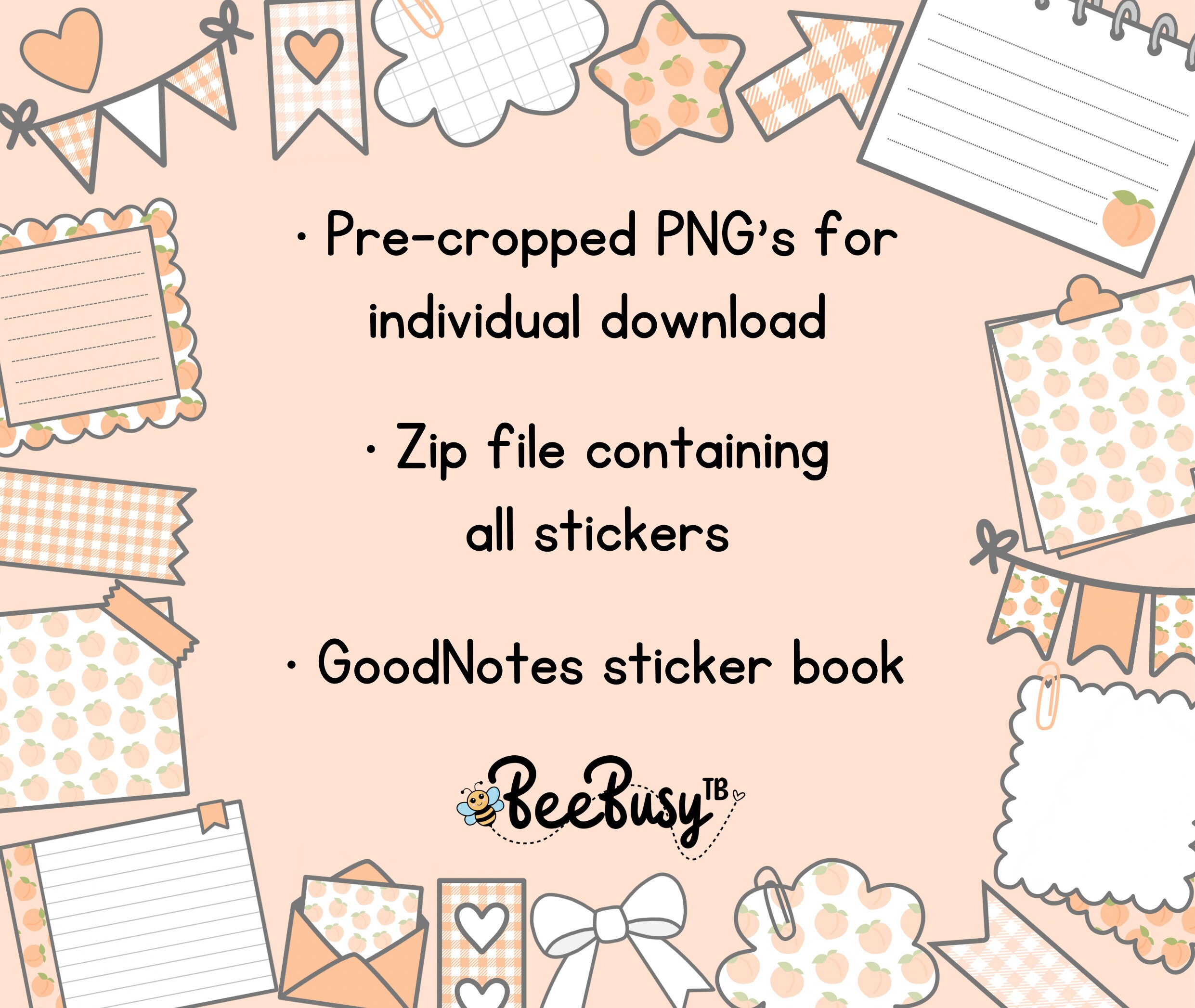 Cute Onenote Peach Digital Planner Stickers - PNG | Precropped | Goodnotes Sticker ...