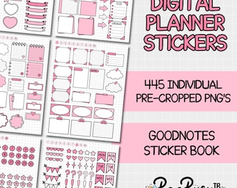 Pink Digital Planner Stickers - PNG | Precropped | GoodNotes Sticker Book | Cute | Pastel | GoodNotes | OneNote | iPad | Android |