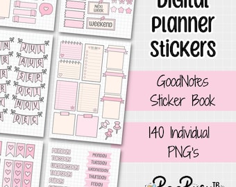 Pink Digital Planner Stickers - PNG | Precropped | GoodNotes Sticker Book | Cute | Pastel | GoodNotes | OneNote | iPad | Android |