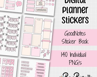Pastel Pink Digital Planner Stickers - PNG | Precropped | GoodNotes Sticker Book | Cute | Pastel | GoodNotes | OneNote | iPad | Android |