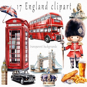 England Clipart - Englische Bilder, Touristen Illustrationen, Britische Elemente, PNG, sofortiger digitaler Download, kommerzielle Nutzung