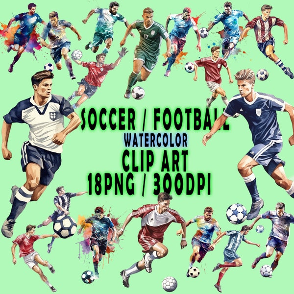 Watercolor Soccer Clip Art, football clipart, kids room, birthday party, stickers, sporting events, word cup