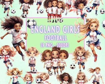 England Girls Football Clipart: Sporty PNG Graphics (Digital Download)