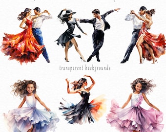 Latin Dancing Clipart, Salsa Dancers, Bachata Dance, Cha-cha-cha Illustrations, Merengue, Rumba, Tango, Partner, Watercolor, Commercial Use.