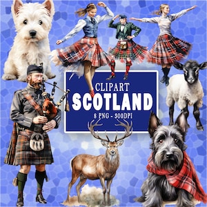 Watercolor Scotland Clipart: Tartan, Highland Dance (PNG Digital Download)