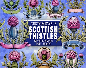 Scottish Thistle Clipart - 9 Caledonian Images, Personalised Elements of Scotland, PNG, Instant Digital Download, Commercial Use