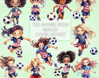 Aquarell Fußball Mädchen Clipart: USA Design (digitaler Download)