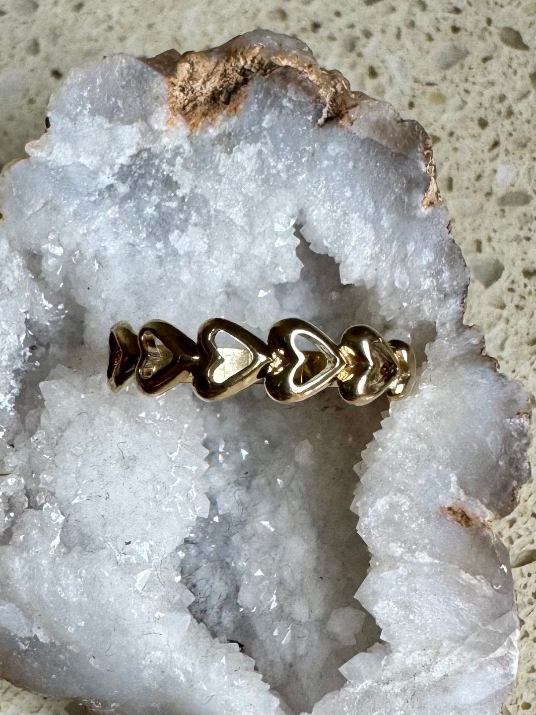 9ct Gold Chain of Hearts Ring - Etsy