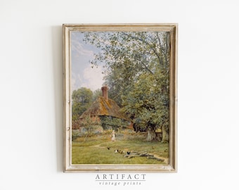 Country Farmhouse Watercolor Print / Cottagecore Landscape Farmhouse Cabin Decor / Vintage Artwork / Digital PRINTABLE Download Art / AV_158