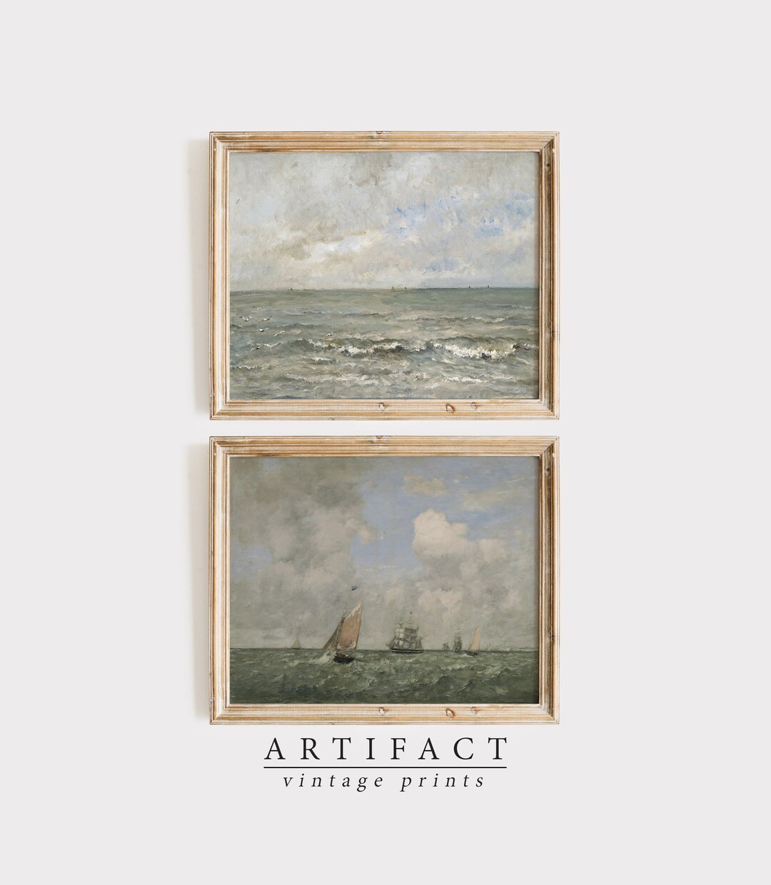 Ocean Coastal Gallery / Wall Art SET of 2 / Vintage Seascape Paintings ...