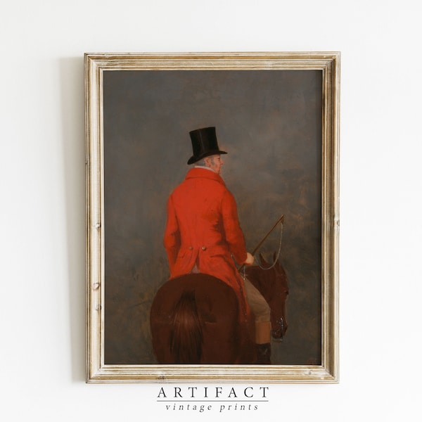British Fox Hunting Print / Vintage Painting of Hunt Rider / Fox Hunting Art / Digital PRINTABLE Wall Art / Artifact Vintage / AV_105