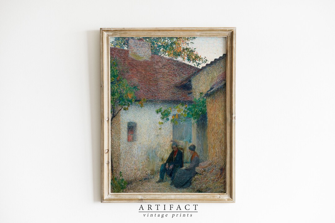 Vintage Oil Painting of a Couple in Conversation / Classical Art / Wall ...
