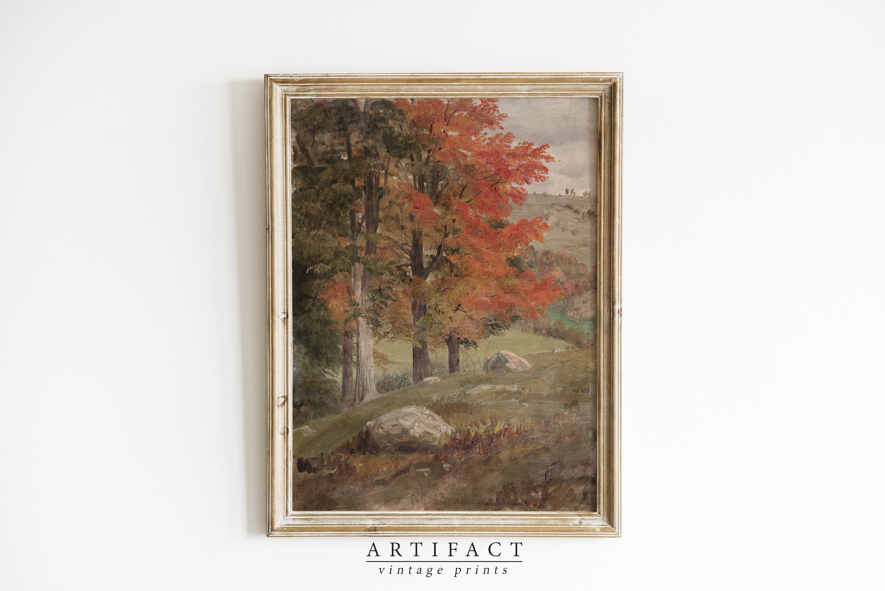 Fall Landscape Art Print / Vintage Autumn Tree Oil Painting / Fall ...
