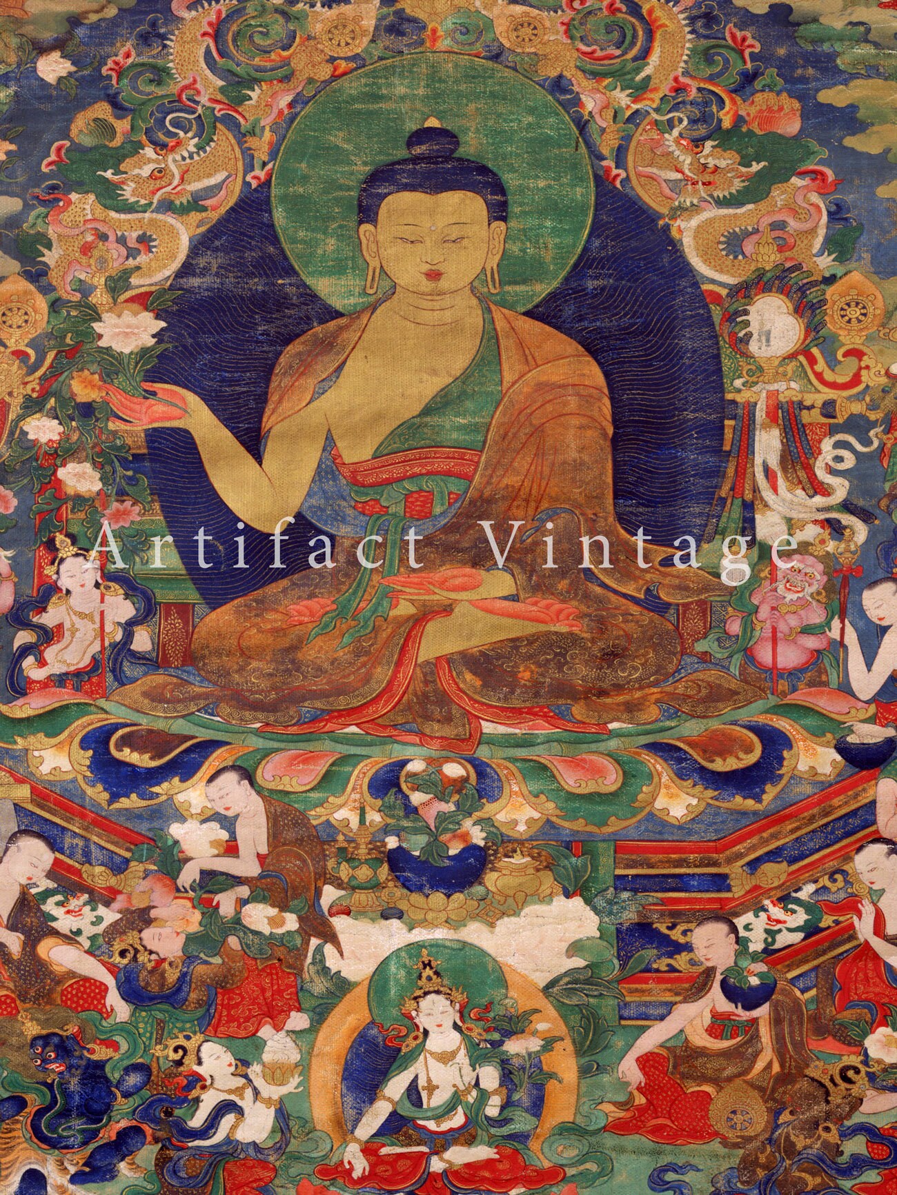 Tibetischer Thangka Wandbehang - Handgefertigte Buddha Dekoration