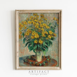 Still Life Painting of Jerusalem Artichoke Flowers / Wall Art / Vintage Decor / PRINTABLE Digital Download Art / Artifact Vintage / AV_017