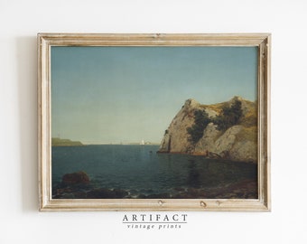 Pittura costiera tonale disattivata / Arte vintage / Decorazione della parete al mare / Arte Moody / Arte di download digitale STAMPABILE / Artefatto Vintage / AV_058
