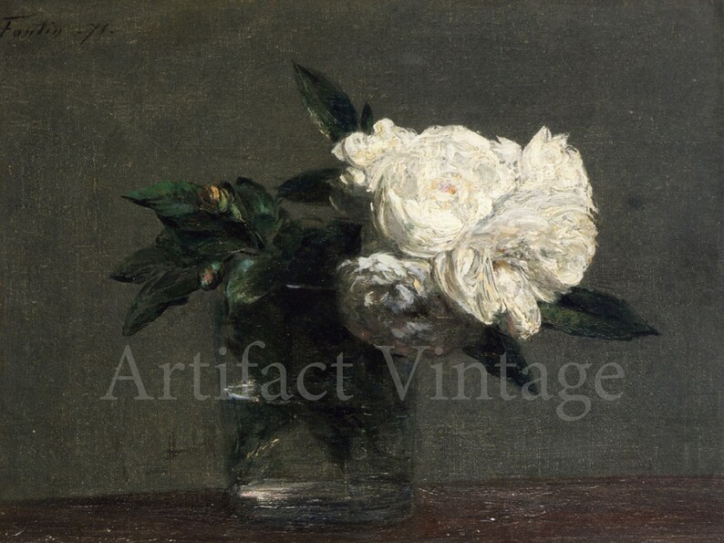 Still Life of White Roses / Wall Decor / Roses Oil Painting / Vintage ...