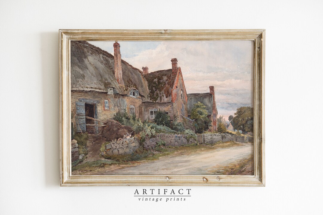 Classic Watercolor Painting of a Thatched Roof Cottage / Vintage Art ...