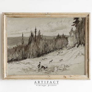 Vintage Black and White Forest Art / Vintage Landscape Painting / Neutral  Landscape Wall Art / PRINTABLE Digital Download / AV_137