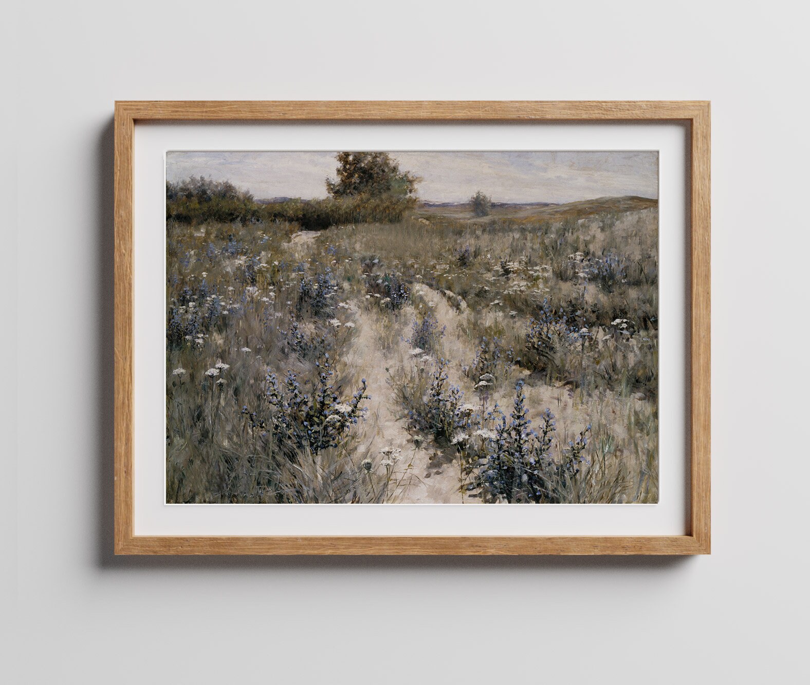 Muted Landscape Painting of a Meadow Path / Vintage Farmhouse Wall Art ...