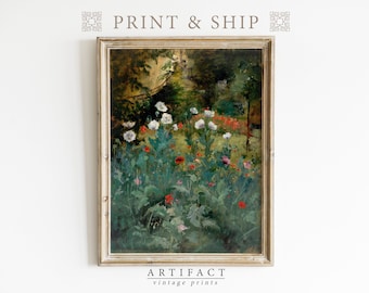 Vintage Landscape Print of Poppies / MAILED ART PRINT / Farmhouse Country Decor / Printed Wall Art / Fine Art Print / Giclée Prints / P_015