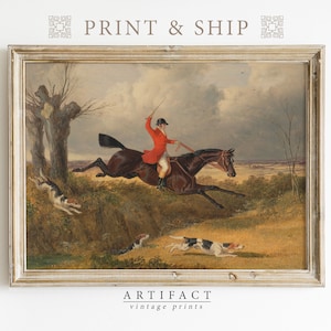 MAILED Fox Hunting Print / Horse and Hound Painting / Equestrian Art / Fox Hound Print / Dog Print / Horse Print / Vintage Fine Art / P_106