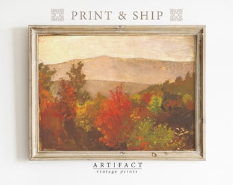 Autumn Landscape MAILED Art Print / Fall Artwork Print / Vintage Tree Oil Painting / Farmhouse Kitchen Decor / Giclée Print / P_073