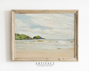 Pittura di paesaggio marino neutro / Arte della parete costiera / Arredamento vintage / Arte da spiaggia / Arte di download digitale stampabile / Artefatto Vintage / AV_025