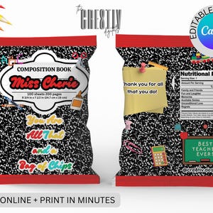Teacher Appreciation Chip Bag Template: Back to School Gift (Canva Editable, Digital Download)