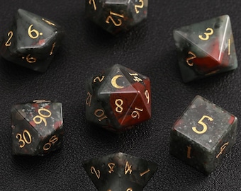 Natuurlijke Bloodstone DND-dobbelstenenset, rode D&D-dobbelstenenset met scherpe rand, Dungeons and Dragons polyhedral RPG-edelsteendobbelstenenset