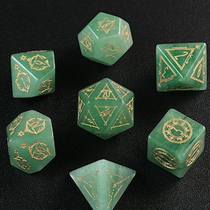 Green Jade DND Dice Set, Aventurine Sharp Edge D&D Dice Set, Dungeons and Dragons Polyhedral RPG Gemstone Dice Set