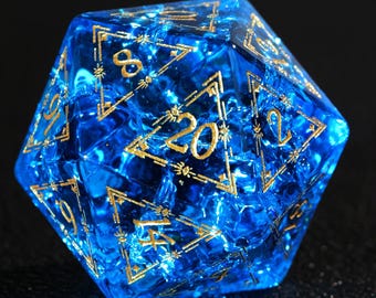 Blue DND Dice Set, Glass Sharp Edge D&D Dice Set, Dungeons and Dragons Polyhedral RPG Gemstone Dice Set