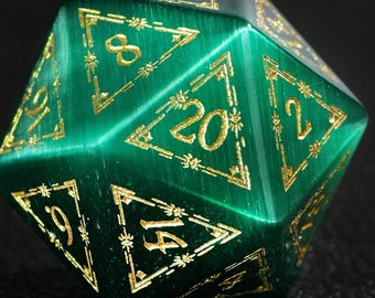 Dark Green DND Dice Set, Green Cat's Eye Sharp Edge D&D Dice Set, Dungeons and Dragons Polyhedral RPG Gemstone Dice Set