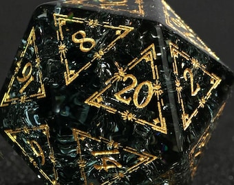 Black Sparkle DND-dobbelstenenset, matzwarte glazen scherpe rand D&D-dobbelstenenset, Dungeons and Dragons polyhedral RPG-edelsteendobbelstenenset