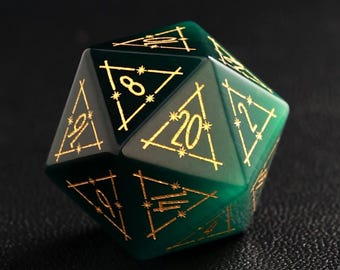 Dark Green DND Dice Set, Green Cat's Eye Sharp Edge D&D Dice Set, Dungeons and Dragons Polyhedral RPG Gemstone Dice Set