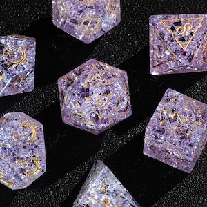 Light Purple DND Dice Set for Birthday Gift, Glass Sharp Edge D&D Dice Set, Dungeons and Dragons Polyhedral RPG Gemstone Dice Set