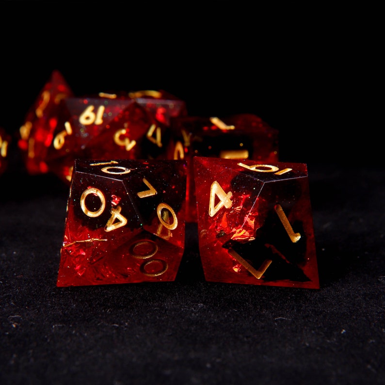 Fire Red Glittering D20 Dice,Handmade Set For DND, D&D Dice Set For Role Playing Games, Galaxy Sharp Edge Dice Set image 4