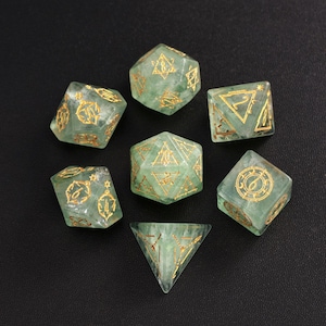 Green Fluorite  DND Dice Set, Aventurine Sharp Edge D&D Dice Set, Dungeons and Dragons Polyhedral RPG Gemstone Dice Set