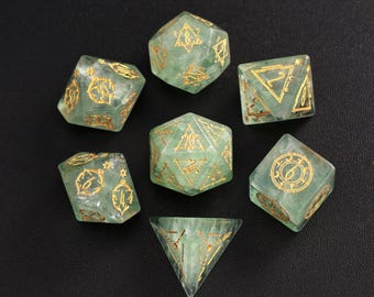 Green Fluorite  DND Dice Set, Aventurine Sharp Edge D&D Dice Set, Dungeons and Dragons Polyhedral RPG Gemstone Dice Set