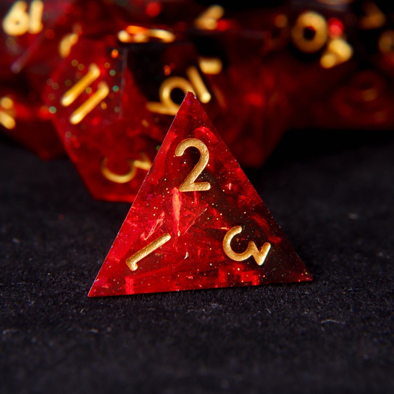 Fire Red Glittering D20 Dice,Handmade Set For DND, D&D Dice Set For Role Playing Games, Galaxy Sharp Edge Dice Set image 6