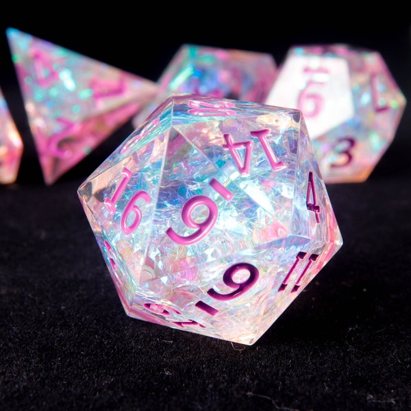 Full set of 7-Piece DND dice set for role playing games, Pink DND dice set, Dungeons and Dragons dice