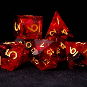 Fire Red Glittering D20 Dice,Handmade Set For DND, D&D Dice Set For Role Playing Games, Galaxy Sharp Edge Dice Set